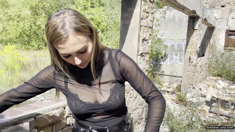 Goddess Lena: Outdoor strap on fuck