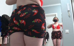 Big Tits Try on Many New Bras, Big Butt Changes Panties in Front of the Mirror, Camera Watches. Curvy MILF with Bouncing Boobs.
