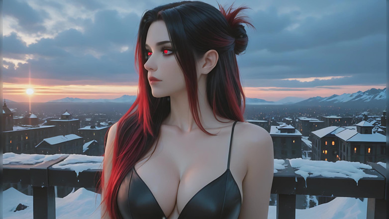 LustRender: ルーマニアの悪魔女、不死の魔女が雷雨の屋上にいる