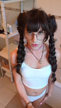 Useless Sissy Cock Tied to Pussy! Piss and Cum Like a Girl!