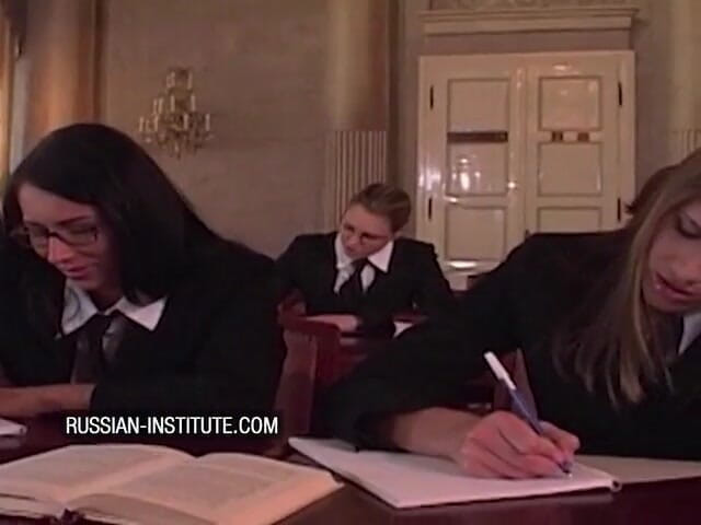 Russian Institute: Hardcore threesome with a hot blonde teen