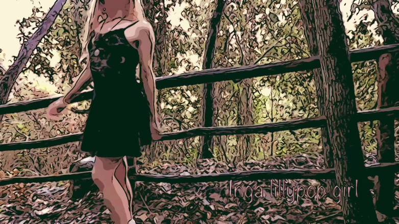 Inga lillypop girl comics: 만화 십대가 숲에서 자위한다