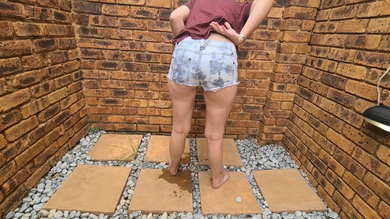domslutfucker: Compilation of Hot Blonde Pissing Herself Outside in Different Outfits