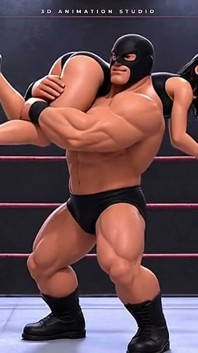 Zamaskowana superheroine na obcasach z paskiem złapana w Bearhugs i Ankle Locks - Ring Wrestling