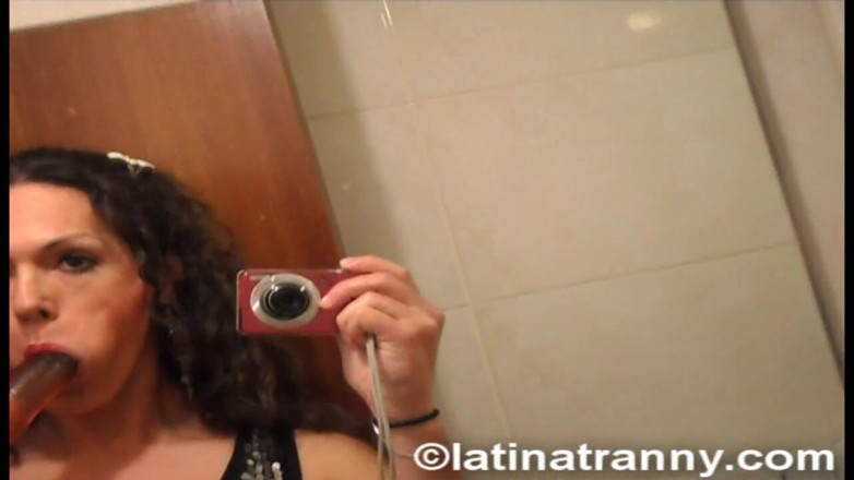 Nikki Montero: T-girl Nikki Montero dildo fun and pissing on the toilet
