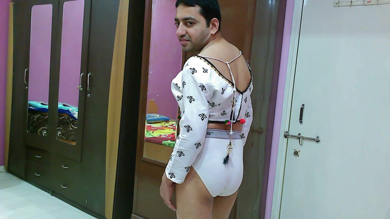 Cute & Nude Crossdresser: Hot crossdresser femboy Sweet Lollipop in a white crop top...