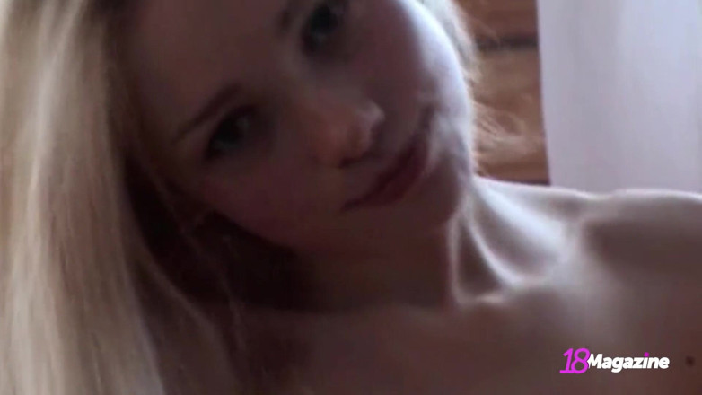 18Magazine: Hot Blondie Holli Paige Caresses Her Teen Pussy in the...
