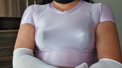 Beautiful and Sexy Sheer Spandex Top and Black Bra with Pointy Tits