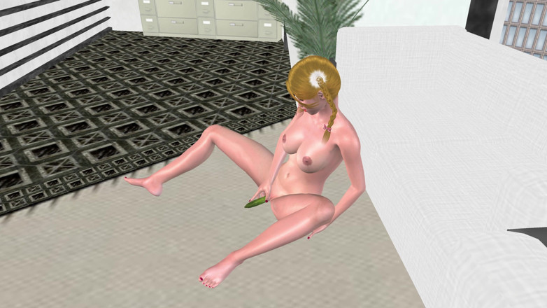 RenderLust: Cucumber Solo in the Office: 3D Cartoon Girl Masturbates for Multiple...