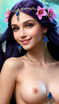 Ai nude art woman holding anemone com Onyx Black Diamond Jewely HD Artist Slideshow