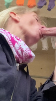 Blowjob in the Washing Machine Room - Real Couple