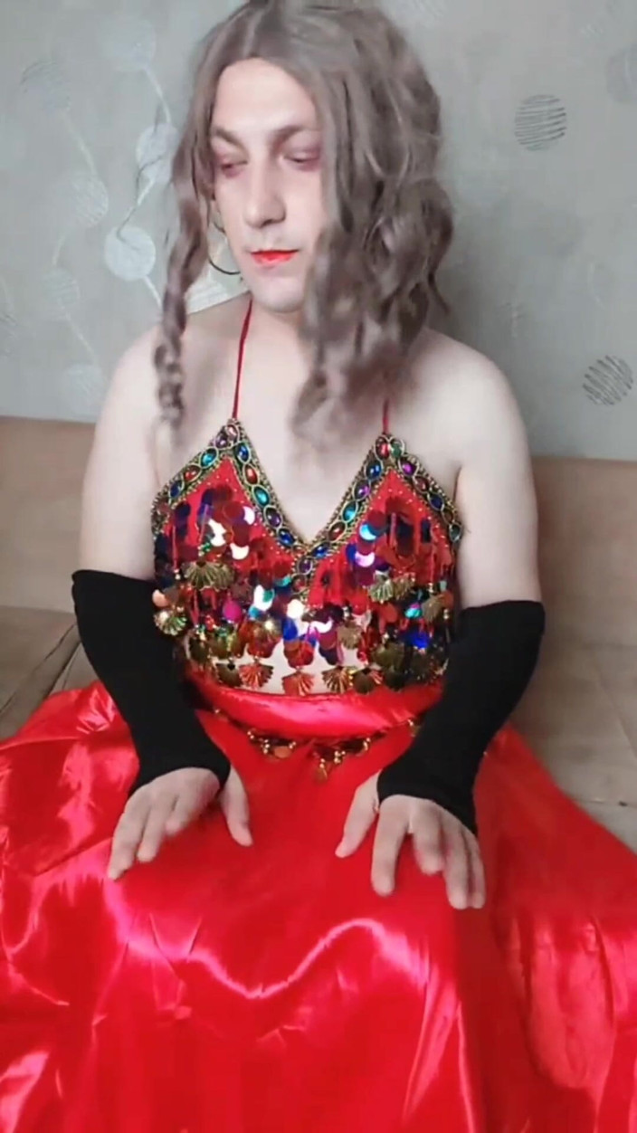Kitty_Cross: Belly Dancer Femboy in Red Seductive Dress