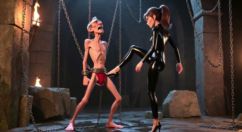 YOUR BEST FANTASY: Ballbusting - Dominatrix Kicks Bound Man's Balls