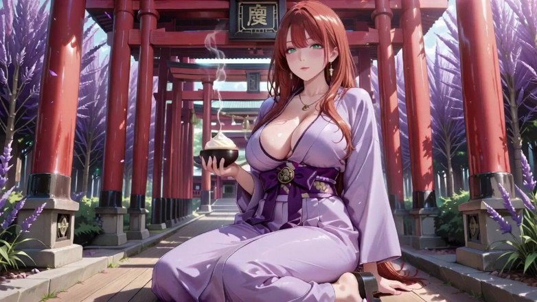 Tay Swift X: Red-haired Miko! Seamlessly Switching Between the Japanese Garden and the...