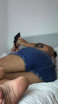 Curvy Girl Relaxing with a Book on Bed and Farting