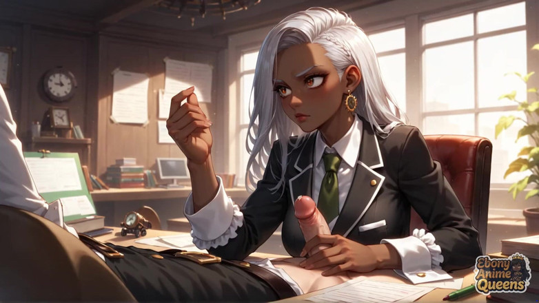 Ebony Anime Queens: Pematuhan eboni yang terangsang dan penguasaan pejabat yang manis gelap!