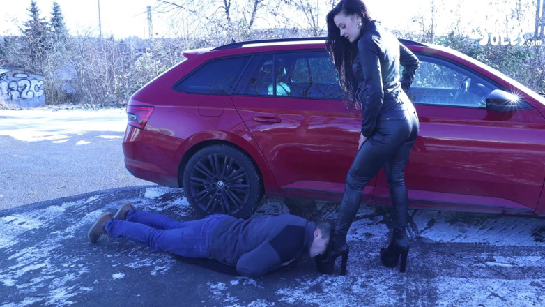 Czech Soles - foot fetish content: Public Boot Cleaning Slave Earning His Pay