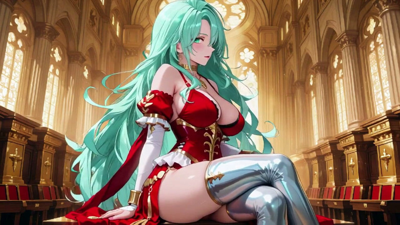 Tay Swift X: Golden Hall Fantasy! Cavaleiro de cabelos verdes em armadura vermelha-branca...