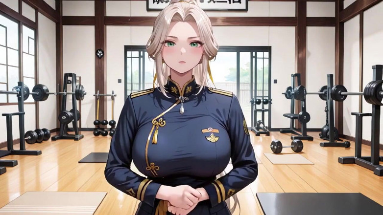 Tay Swift X: Blonde Samurai in diepblauwe do-over! Knielend in de Japanse corridor,...
