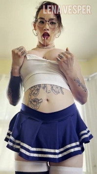 Trans Schoolgirl Wears Her Giant Plug Harness and Fists Her Hole