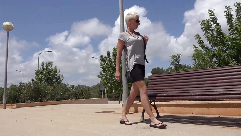 Watersports Media: Short hair blonde babe enjoys pissing outdoors