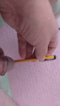 Daddy Stands on the Toilet and Plays with His Penis but a Pen