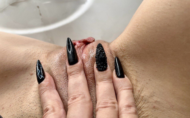 Long Black Nails Playing with Nipples, so Wet Pussy, Skin and Ass, with Lace Panty (Julia domaina)