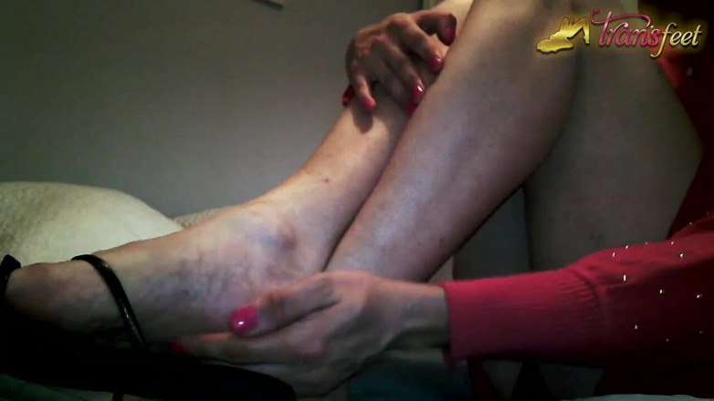 Trans and Cross-Dressers Feet: Tranny in red dress and red feet nails cuddle her...