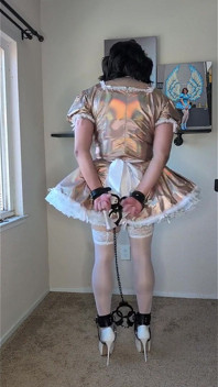 Sissy Maid in Self Bondage Plays with Her Sex Doll