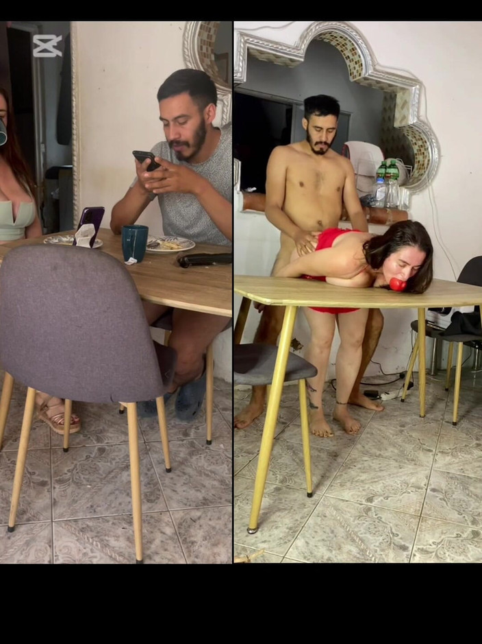 mamaehijocalientes: Mulher madura é fodida por seu enteado em cima da mesa...