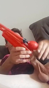 Leatransteen Rides Dildo, Pump Cock and Cums Massive