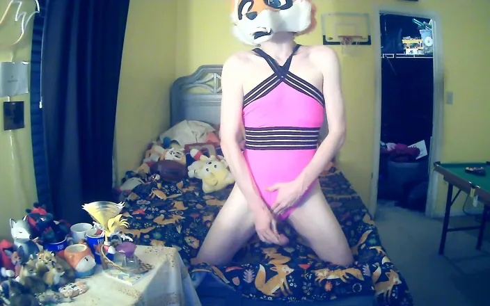 FoxieHikari: Foxxo Stripteases &amp; Milks Himself in Pink Swimsuit.mp4