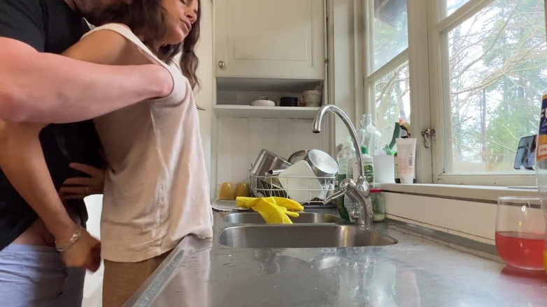 LoveAndRopes: Horny Wife Gets Fucked in the Kitchen While Doing the...