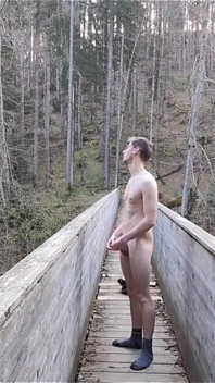 Horny French Twink Is Jerking off Outside on a Bridge