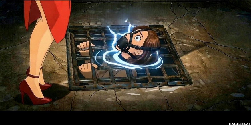 Gagged AI Cartoons: Dam i rött