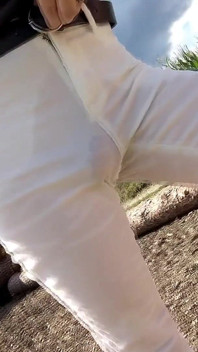 Tranny Walk & Wetting in Hot White Jeans!! Pissed!