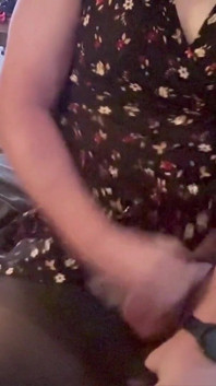 Trans Girl in a Short Dress and Pantyhose Masturbating