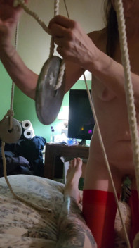 Goode Girl Ties Hubby's Balls and Cock to Pulleys in the Ceiling with 5lbs Weights