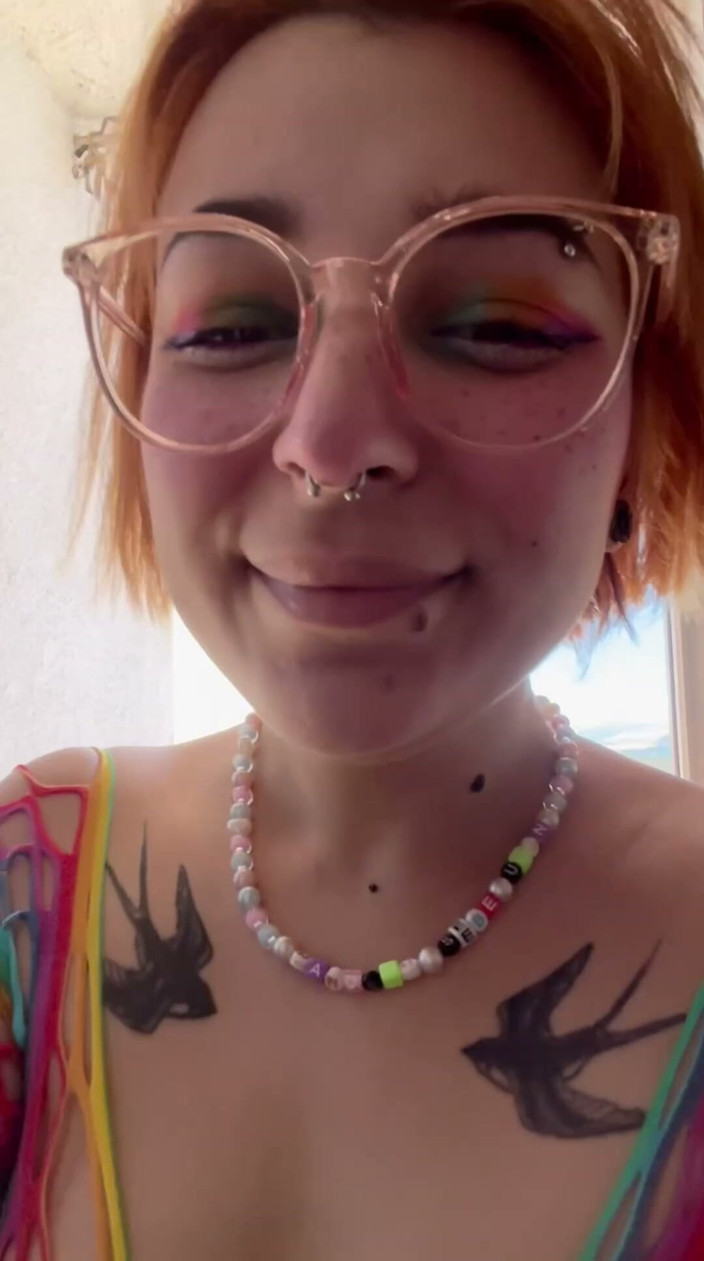 lanalovacutie: Smoking in a Rainbow Fishnet on the Balcony