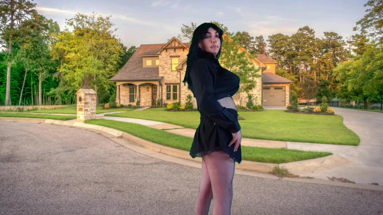 Kitty_Cross: 555 Femboy Outdoor Pretty Gothic Traveller in Front of Sweet...