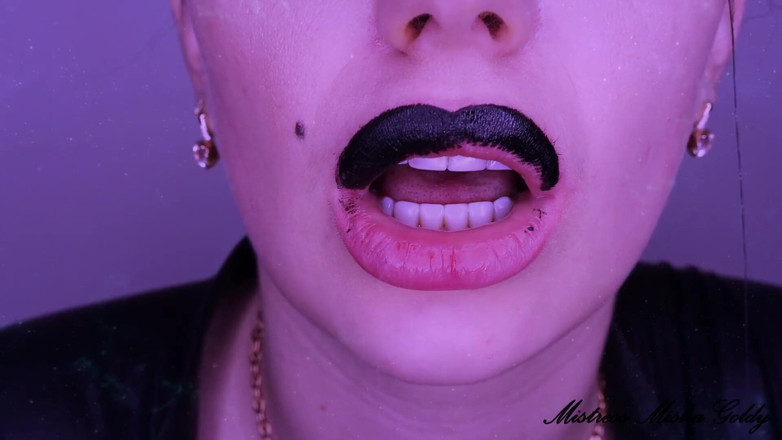 Goddess Misha Goldy: 艶やかな黒い唇があなたを完全にコントロールします!魅惑のJOI
