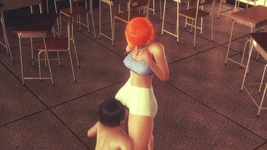 Gadis remaja rambut merah dengan memek aduhai lagi asik jilat memek & fingering - orgasme intens di animasi hentai 3d