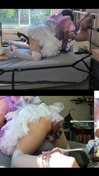 Pink Satin Sissy Maid Gets Fucked by Her Fucking Machine and Plays with Her Sex Toy Doll