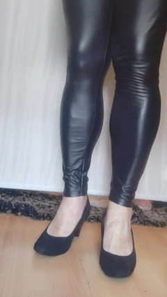 Black Faux Leather Leggings and High Heels thumbnail