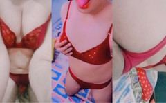 Indian Gay Crossdresser Gaurisissy in Red Bra Panty Honeymoon Set Getting Fucked thumbnail