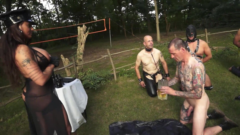 BDSM Deutschland: Piss Drinking Male Sex Slaves Whipping by Mistress