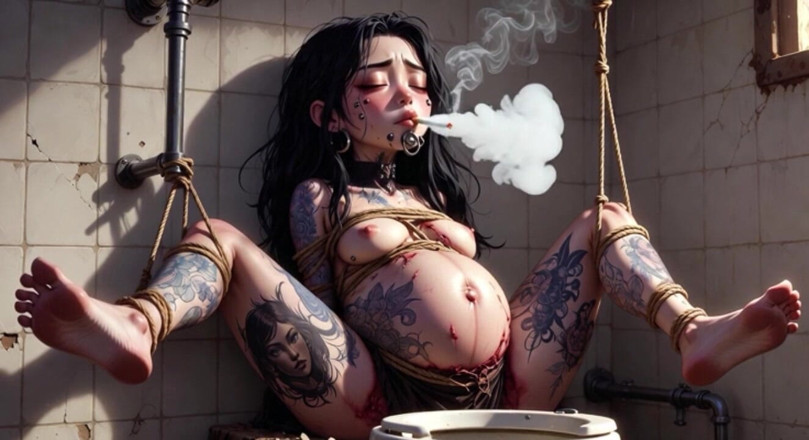YOUR BEST FANTASY: 9 Month Pregnant Slave Tied up - Huge Belly on Display