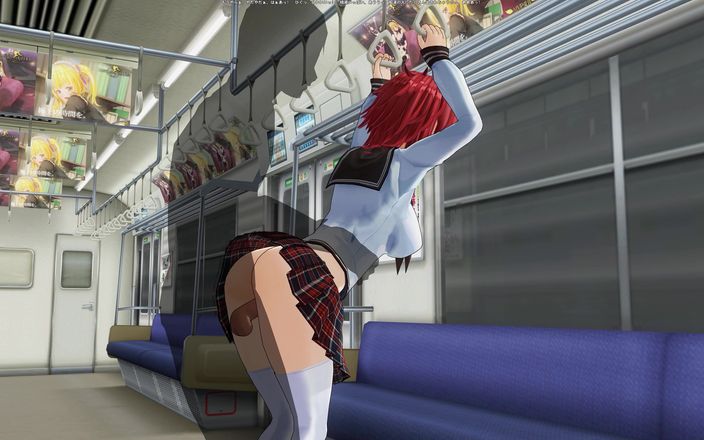 H3DC: Studentă roșcată hentai 3D este futută în cur într-o mașină de tren
