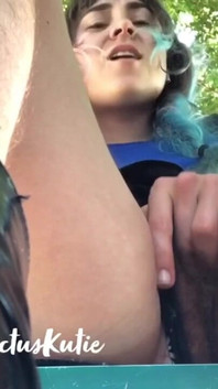 Risky Hairy Pussy Cum on Park Bench