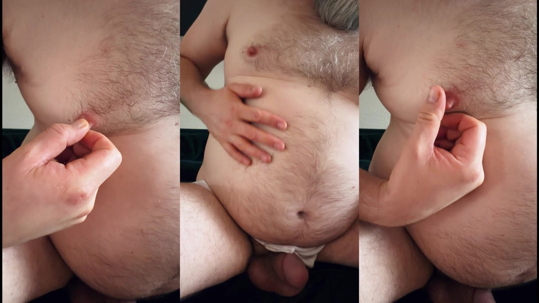 Beardedcummer: Hårt lek med mina håriga bröstvårtor